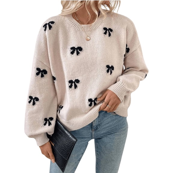 Women's Y2K Sweater Cozy Fall Sweaters Knit Crewneck Long Sleeve Drop Shoulder Pullovers Khaki L