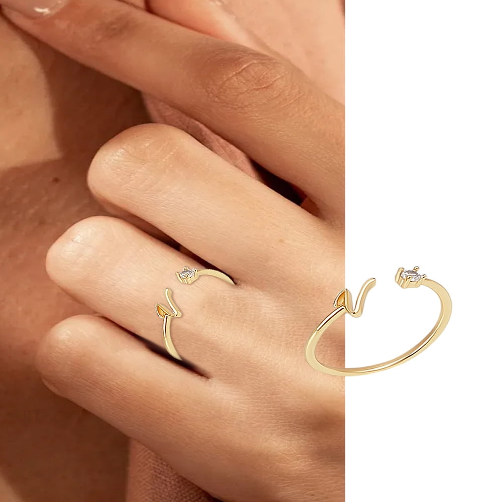 1Pcs Letter Brass Rhinestone Open Cuff Rings Golden A-Z Initial Open Ring for Women Personalized Jewelry Gifts DIY Letter V
