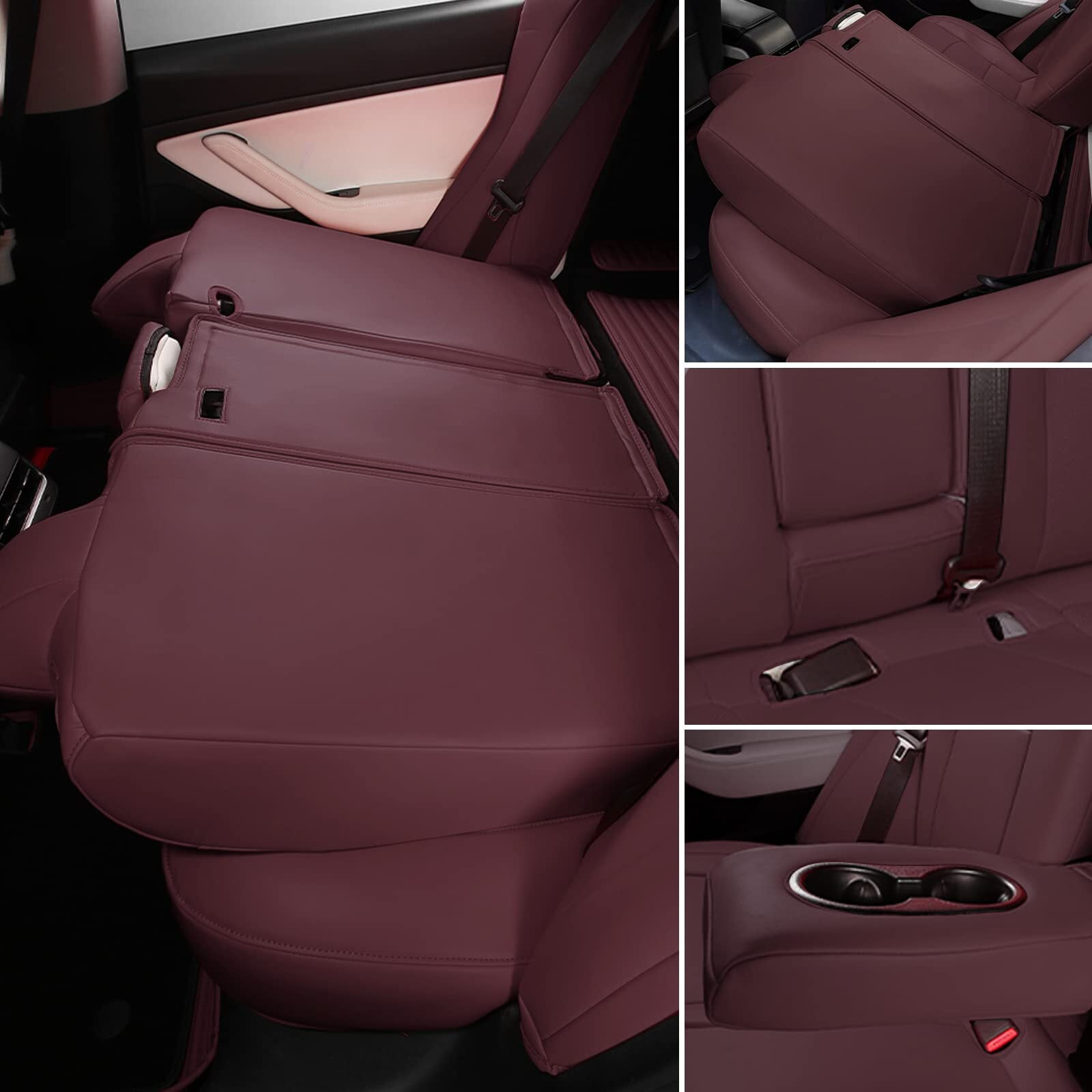  SuperVibe Auto Full Coverage Faux Leather Custom Car Seat Covers  Fit for Model Y (Model Y- Wine Red) : Automotive