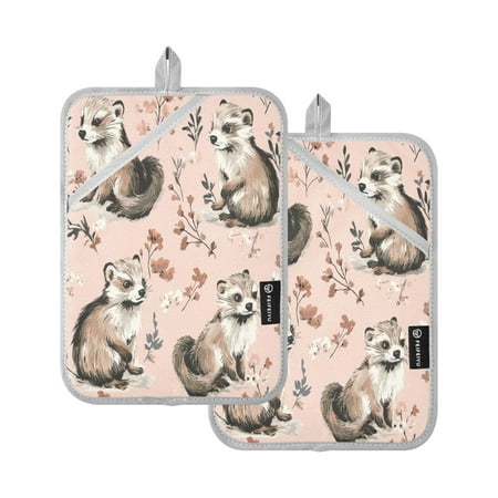 

Cute Mink Square Insulation Pads 2 Piece Heat Resistant 338 Degrees F Oven Mitts for Kitchen Table BBQ Microwave and Other Cooking Occasions