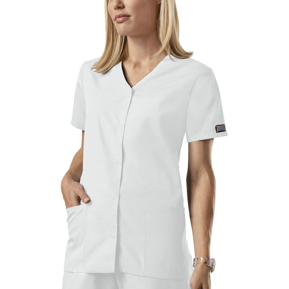 Cherokee Cherokee Workwear Scrubs Top for Women Snap Front VNeck