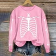 thumbnail image 2 of LYEAA Halloween Women Sweatshirt Long Sleeve Crew Neck Regular Ribbed Cuff Casual Wear Skull Holiday Clothes Pink S, 2 of 6