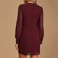 thumbnail image 6 of Womens Long Sleeve Crewneck Chiffon Dress Solid Tie Waist Mini Dress Fashion Slim Fit Short Tunic Dress, 6 of 7