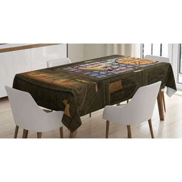 Ambesonne Gothic Tablecloth Rectangular Table Cover, Pentagram Magic Candles, 60"x90", Olive Green Mustard