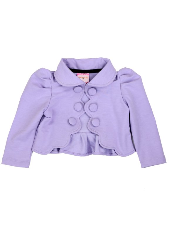 Toddlers and Girls French Terry Knit Zuri Scalloped Trim Crop-Jacket in Soft Lilac 2T