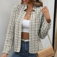 thumbnail image 6 of Fanxing Women's Tweed Plaid Blazer Jacket - Open Front Stand Collar Fully Lined Casual Fashion Elegant Work Coat Gray L, 6 of 9
