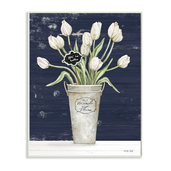 Stupell Industries Charming White Tulip Bouquet over Rustic Blue Design by Cindy Jacobs