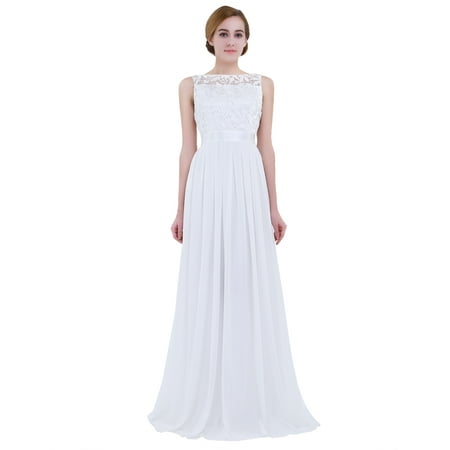Moggemol Women's Wedding Floral Lace Sleeveless Floor Length Evening Cocktail Formal Bridesmaid Gown White 14