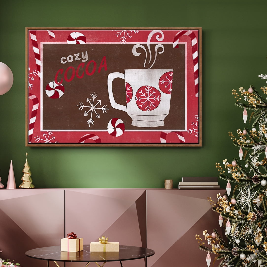 Cozy Cocoa Christmas Collection A - Framed Gallery Wrapped Holiday Canvas - 27 x 41 - Rosewood Frame