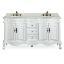 Benton Collection 64" Traditional Antique White Bathroom Vanity with White Marble Top