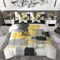 Manfei Gold Artwork 7-Piece Twin Bedding Sets for Adult, Square Abstract Bedding Comforter Set, Vintage Oil Printing Reversible Sheet Sets, Luxury Bedroom Decor