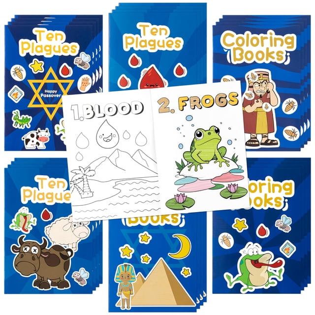 Libro para colorear X1zuue Passover Ten Plagues Kids, 24 unidades