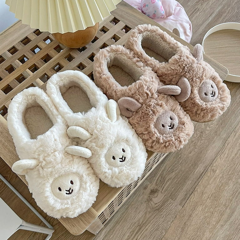 Lolmot Animal Slippers for Women Men Cute Cartoon Animal Fuzzy Slippers Soft Sole Lamb Home Shoes Plush Warm Winter Indoor House Slippers