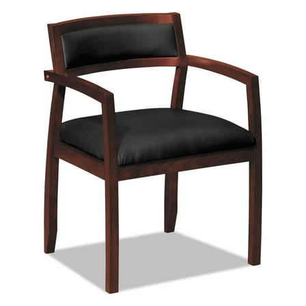 basyx VL850 Series Wood Guest Reception Waiting Room Chair w/Black Leather Seat/Upholstered Back, Mahogany