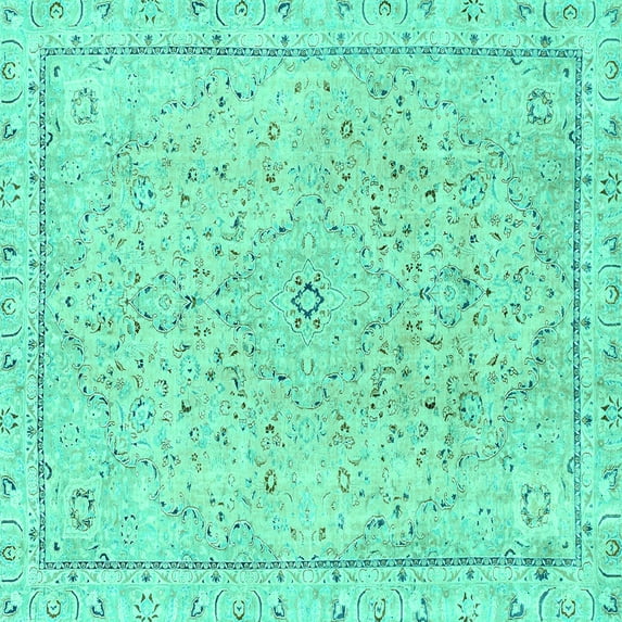 Ahgly Company Machine Washable Indoor Square Abstract Turquoise Blue Modern Area Rugs, 8' Square