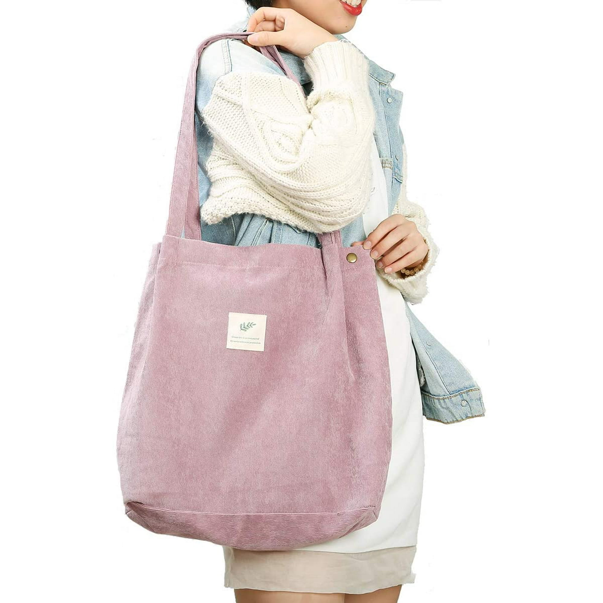 Corduroy Tote Bag for Women Girls Kids Shoulder Bag with Inner Pocket For Work Beach Lunch Travel An
