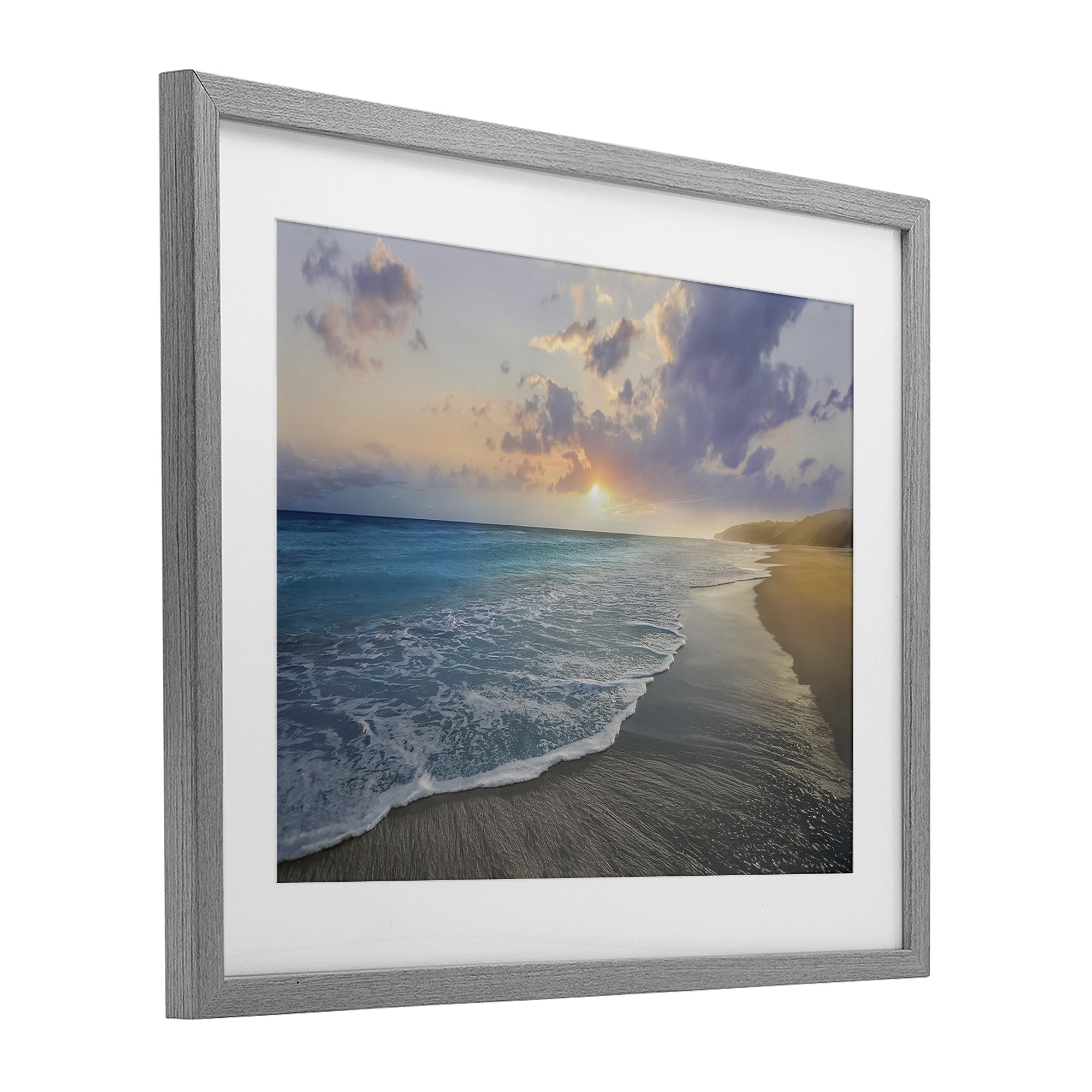 Stupell Industries Sunset over Tranquil Coast Gray Framed Print Under Glass, design by Mike Calascibetta