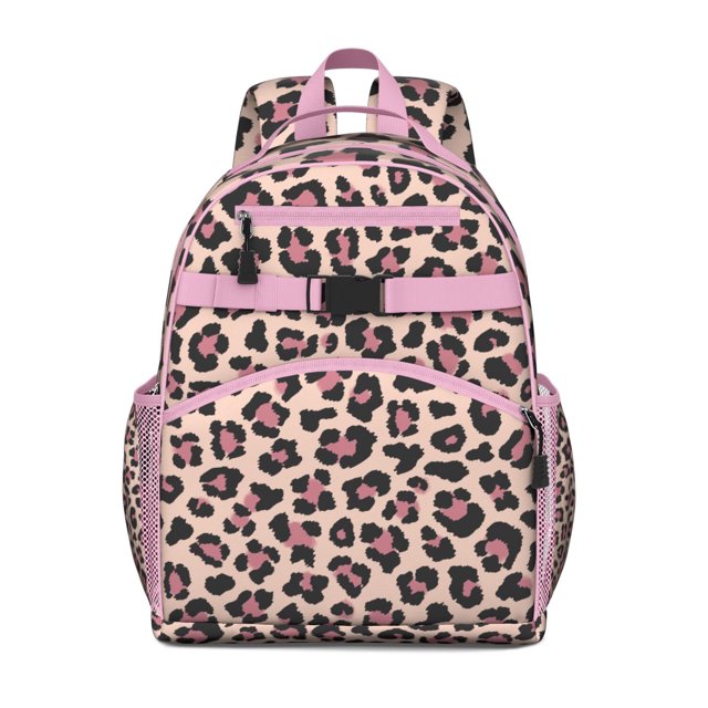 Leopard Print Backpack for Studentss Animal Spot Pattern Cheetah Cartoon Design Lightweight School Bookbag Water-Resistant Chest Strap Adjustable Straps