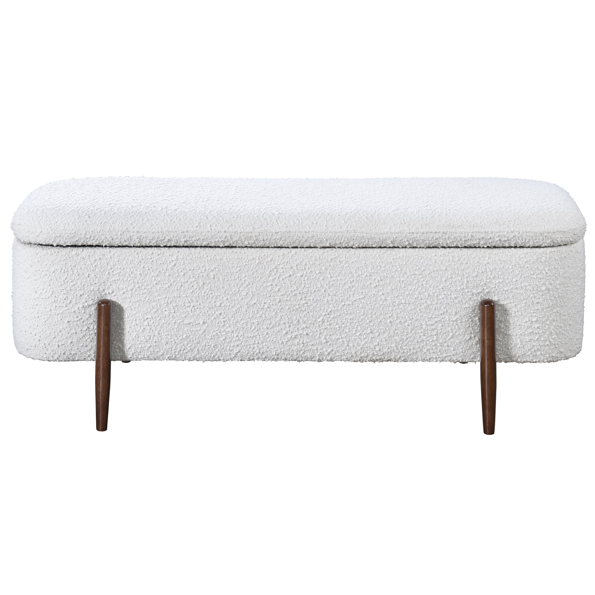 Alya Mid-Century Japandi Ivory Boucle Fabric Upholstered Storage Ottoman Bench