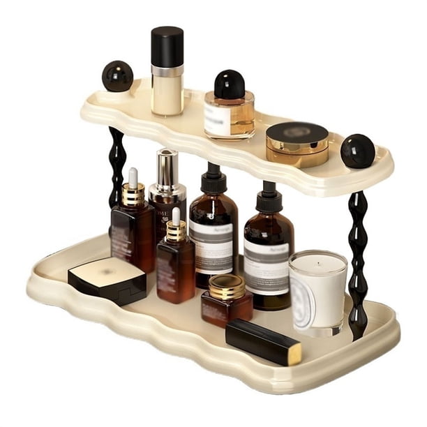 Organizador de baño de encimera, estante organizador de tocador de cerámica de 2 niveles for almacenamiento de maquillaje