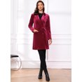 thumbnail image 4 of DARING DIVA Women's Velvet Lapel Double-Breasted Long Outerwear Winter Coats S Burgundy, 4 of 7