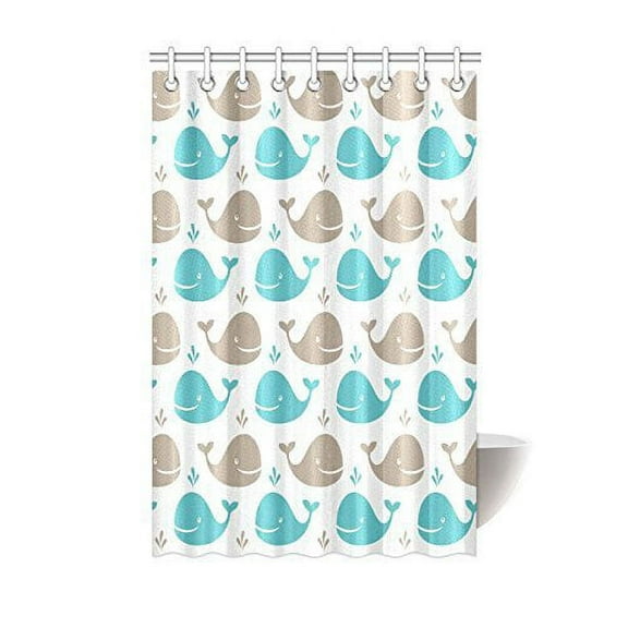 MYPOP Sea Animals Shower Curtain Decor, Smiling Whale Cartoon Design for Children and Kids Bathroom Shower Curtain 48W X 72L Inches