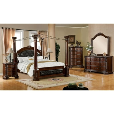 Traditional Brown Cherry Solid Wood King Bedroom Set 6pcs FOA CM7271-EK Mandalay