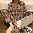 thumbnail image 1 of Pijamas navideños a cuadros para mujer, ropa de dormir coreana, Pijamas de otoño, ropa bonita, Conjuntos de pantalones de 2 piezas, ropa de descanso, traje de Pj, 1 of 4