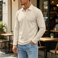 thumbnail image 6 of gzxflxpge Men Long Sleeve Golf Shirt Casual Streetwear Collared Button Up Golf Tshirts Trendy Loose Fit Solid Color Tops for Walking Beige 3XL, 6 of 8