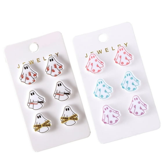 Fogun 6 Pairs Halloween Colorful Floral Specter Acrylic Studs Earrings Cuteness Gothic Handprint Pattern for Fashion Lovers