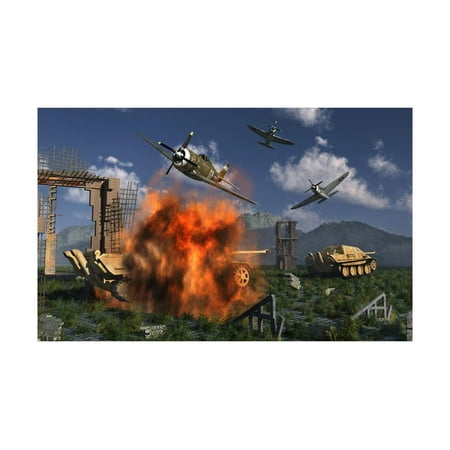 Art Print Tank Top - P-47 Thunderbolts Attacking German Jagdpanther Tanks During World War Ii Print Wall Art