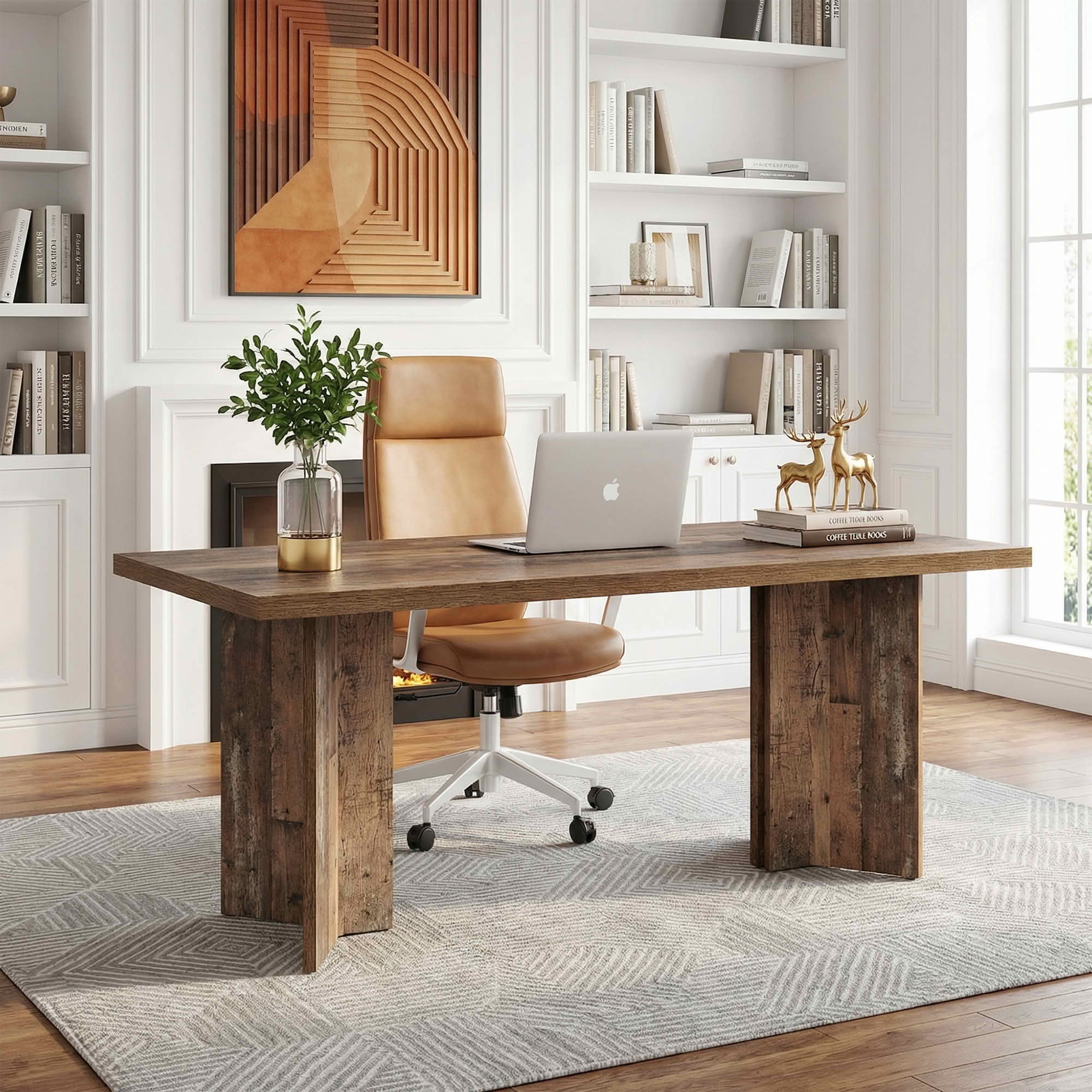 MAYEERTY 63 Inch Rectangular Farmhouse Dining Table, Vintage Walnut Wood Kitchen Dinner Table for 4 to 6 People, 300 LBS Heavy Duty E1 Chipboard Work Desk