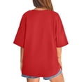 thumbnail image 4 of Womens Short Sleeve T Shirts Summer Trendy Tops Casual Solid Crew Neck Loose Fit Basic Tees Red 2XL, 4 of 5