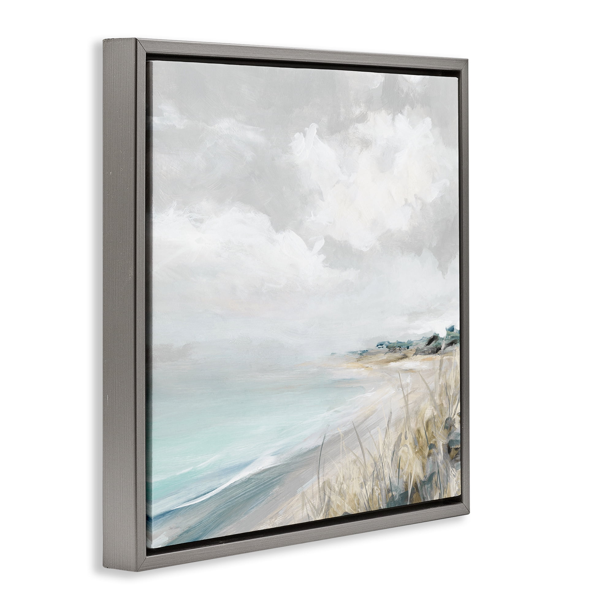 Stupell Industries Coastal Morning By The Dunes Gray Framed Floater Canvas Wall Art, design by Carol Robinson