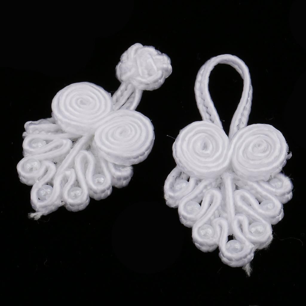 GUOOL Chinese Knot Frog Buttons with Beads for Cheongsam White , White, 8 Pcs