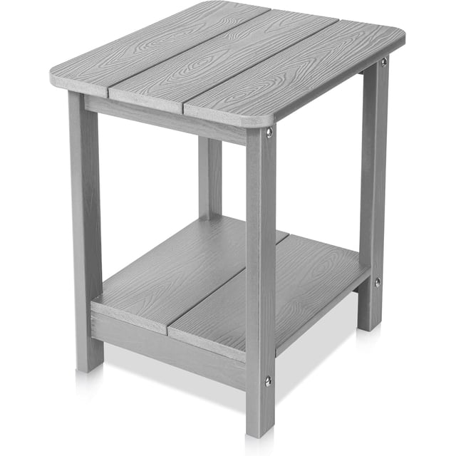 Table d'Appoint Extérieur Adirondack, Table d'Extrémité Extérieure à 2 Niveaux de 16,7 Pouces pour Patio, Piscine, Véranda, Mobilier de Patio Extérieur Résistant à Toutes les Intempéries Gris