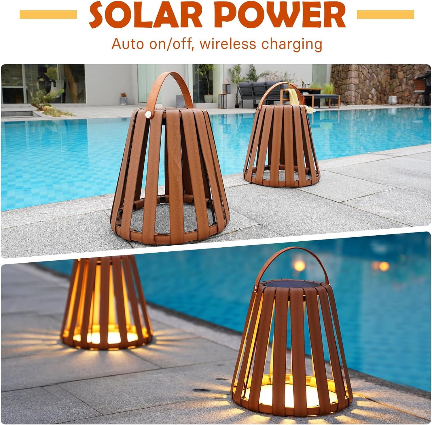 GRANDPATIO  Outdoor 2-Pack Landscape Solar LED Lanterns, Floor Decor Lamps, Solar Powered Decor Lights with Waterproof Faux Leather for Porch, Patio, Garden