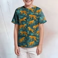 thumbnail image 2 of KPOPLK Kids Striped T Shirt Boys Short Sleeve Crewneck Top Summer Casual Tee with Fun Graphic Shirt Size 3-4 Years,Dark Green, 2 of 5