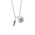 thumbnail image 2 of Delight Jewelry Silvertone 3-D Feather Silvertone Script Initial Disc - M - Charm Necklace, 20"+3", 2 of 4