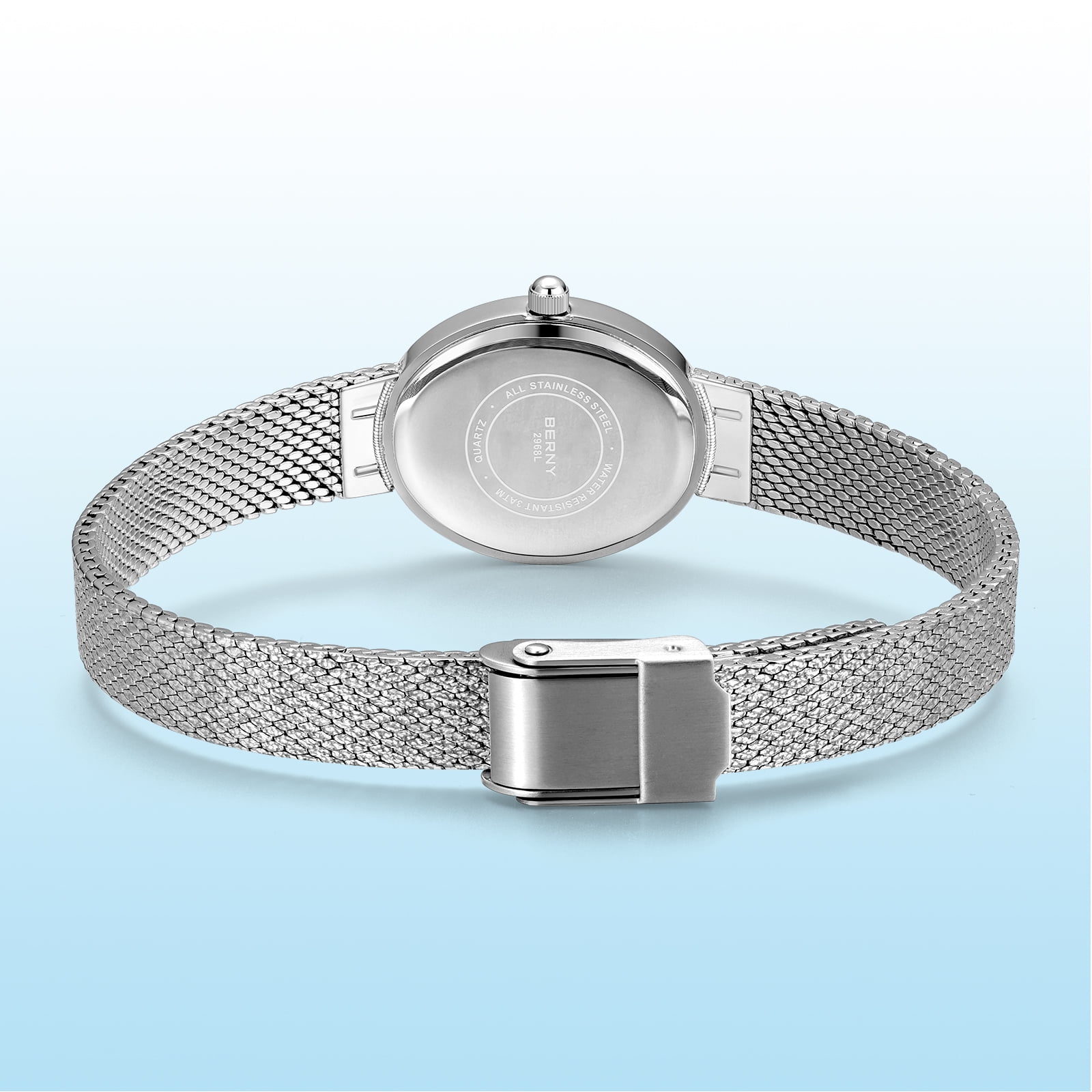 BERNY Small Silver Watches for Women, Dainty Easy to Read Oval Dial, Vintage Stainless Steel Bracelet Watch, Adjustable Mesh Band, Waterproof, Luxury Ladies Analog Quartz Wrist Watch Gifts (Green)