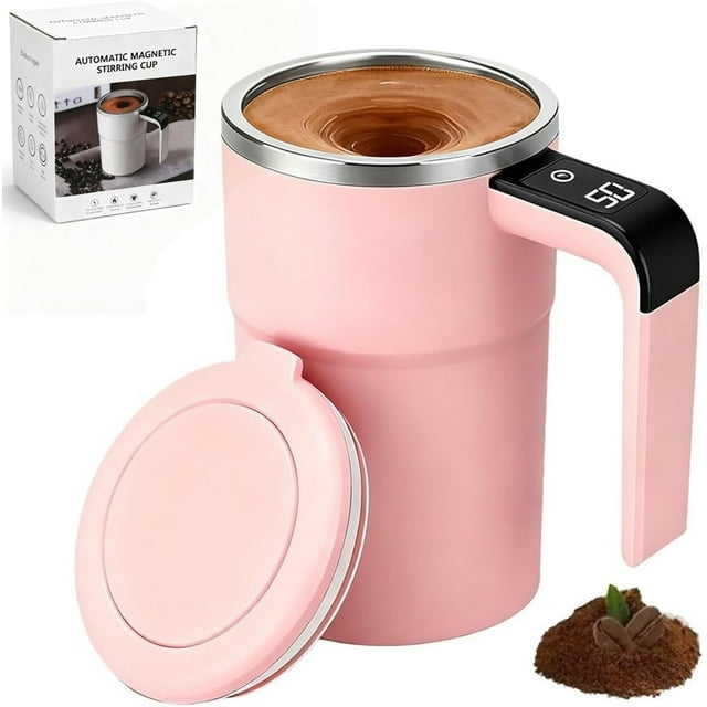 Spinbrew Mug – Self-Stirring Magnetic Coffee Cup with Temp Display, Rechargeable Electric Coffee Temperature Control Mug, Automatic Self Stirring Pot for Coffee Milk Other (Pink)