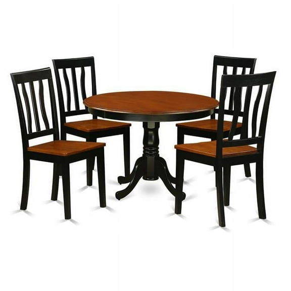 Dining Set - One Round Table & 4 Chairs with Solid Wood Seat, Black & Cherry - 5 Piece - 42 in.