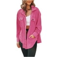 thumbnail image 3 of BiZtdJrK Womens Soft Polar Fleece Jacket Casual Button Down Lapel Blouse Jackets Solid Color Long Sleeve Shirts Coat with Pockets Dollar Sales Hot Pink L, 3 of 7