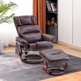 thumbnail image 2 of MCombo Swivel Recliners with Ottoman, Reclining TV Chairs with Vibration Massage, Faux Leather Ergonomic Lounge Chair for Living Room Bedroom 4832(Dark Brown), 2 of 9