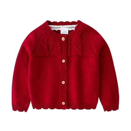 

Apocaly Infant Baby Little Girls Bolero Round-Neck Button Knitted Sweater Cardigan 6M-4Y #08