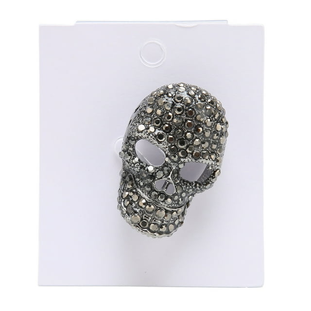Broche de calavera vintage con diamantes de imitación, broche de cabeza de calavera sin níquel brillante, accesorio negro