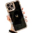 thumbnail image 1 of UBIUO Luxury iPhone 12 Pro Max Cute Case for Women,Glitter Sparkle Bling Rhinestones Case Plating Love Hearts Camera Protective Girly Case Cover Desig, 1 of 5