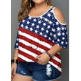 thumbnail image 3 of KimSoong Women Plus Size Cold Shoulder American Flag T-Shirt 4th of July Tee USA Flag Print Shirt 250 Years Patriotic Tee Tops, 3 of 4
