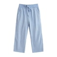 thumbnail image 7 of BFHHYA Girls Cotton Linen Capri Pants Teens Striped Drawstring Elastic Waist Pants Loose Summer Pants with Pockets 4-14 Years, 7 of 7