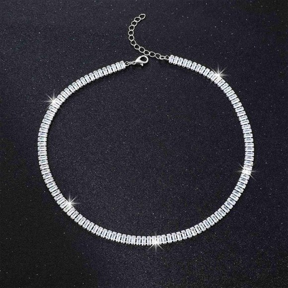 Women\‘s Necklace Luxury Zircon  Tennis Necklace Crystal Emerald Cut Choker Date Party